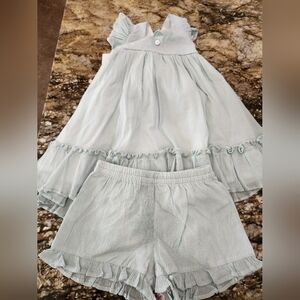 Light Blue Ruffled Dress and Shorts Set